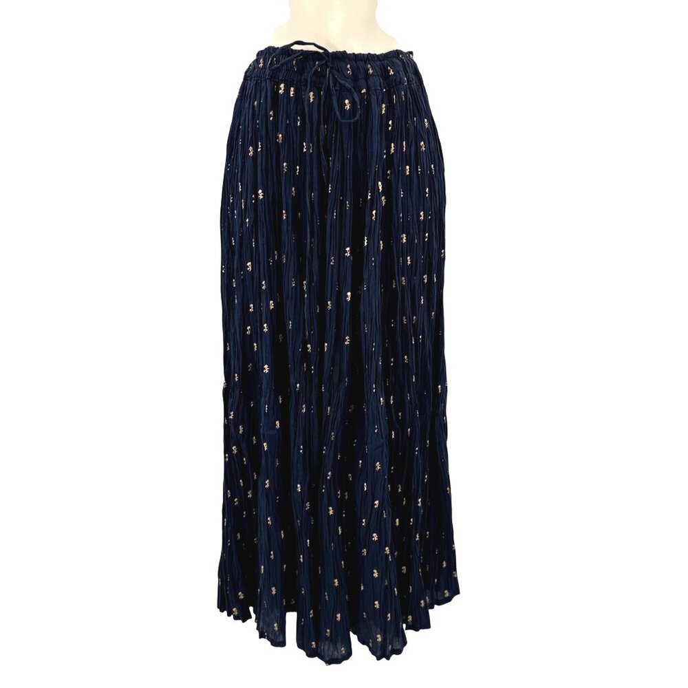NWT Sudha Boho Navy With Gold Floral Print Maxi Skirt OS - Picture 1 of 10